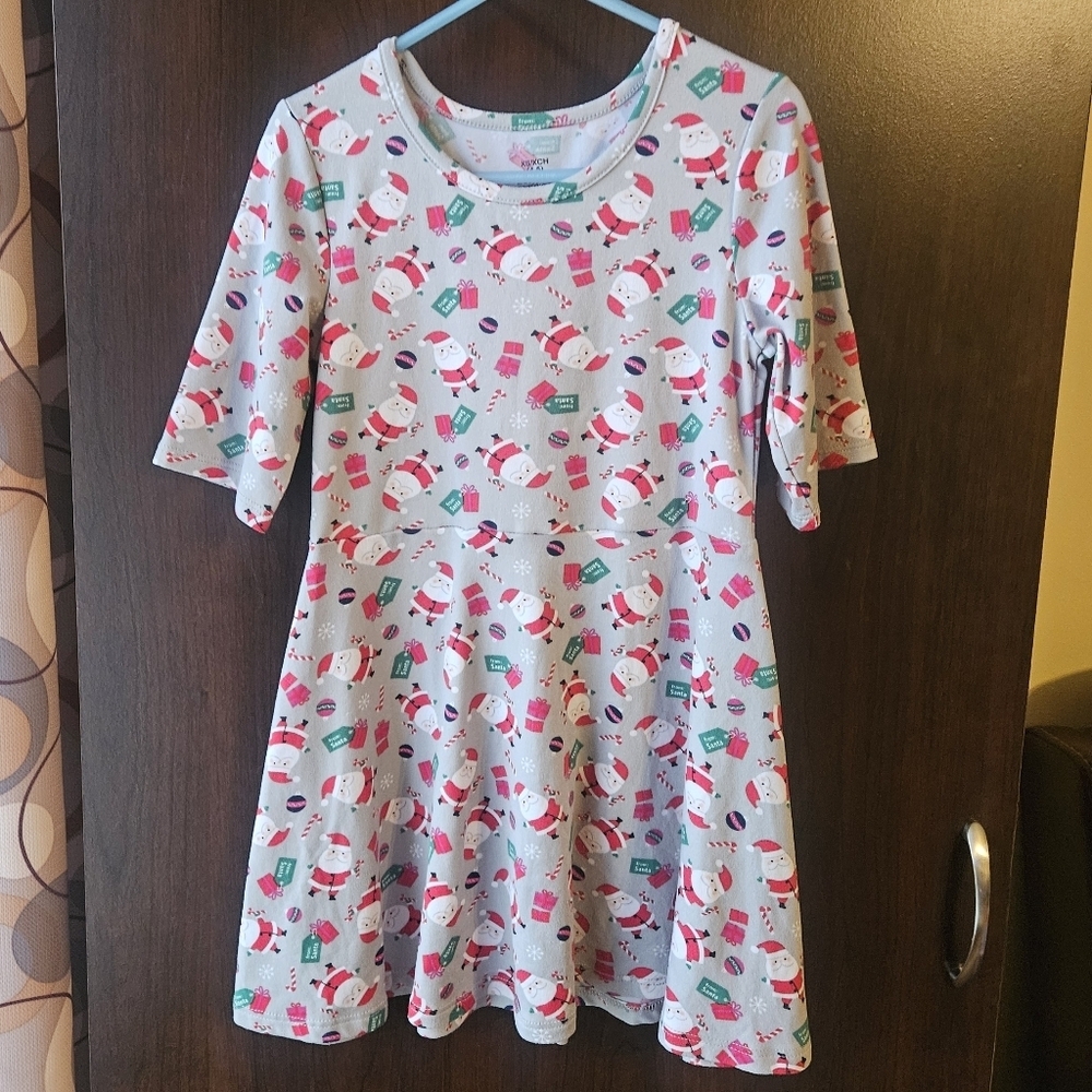 Festive Kids Dress with Santa Print